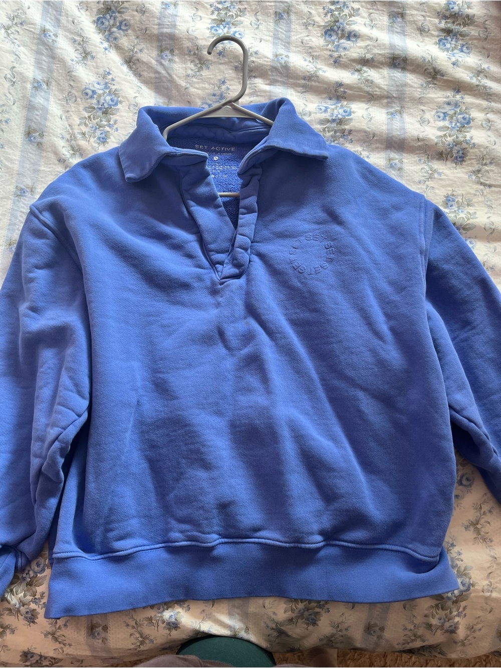 Set Active Blue Collared Pullover Sweater